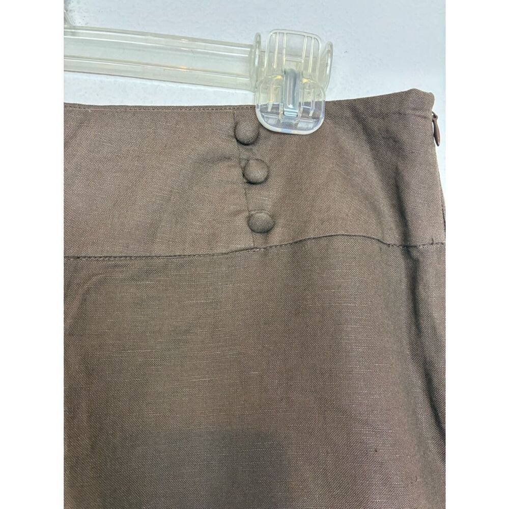 August Silk Brown Linen-Blend High Waisted Wide Leg Culottes - Picture 3 of 8